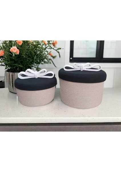 2'li Kapaklı Sepet Takımı Düzenleyici Saklama Kutusu Hasır Sepet Organizer El EMEĞI-25X15CM/22X13CM