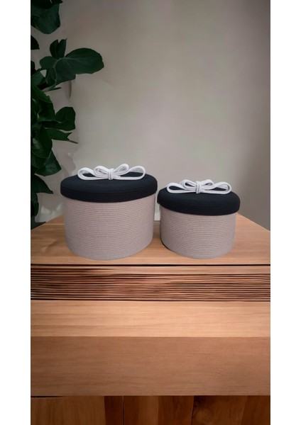 2'li Kapaklı Sepet Takımı Düzenleyici Saklama Kutusu Hasır Sepet Organizer El EMEĞI-25X15CM/22X13CM