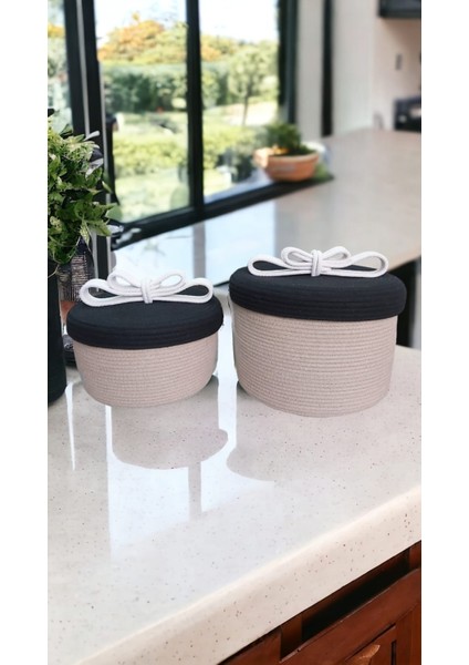 2'li Kapaklı Sepet Takımı Düzenleyici Saklama Kutusu Hasır Sepet Organizer El EMEĞI-25X15CM/22X13CM