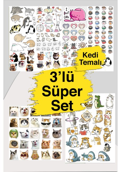 Süper Sevimli 150 Adet Kedi Sticker Set-Planner Ajanda Bullet Journal Için Uygun Set