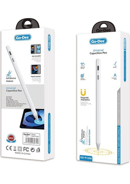 Avuç Içi Reddi Özellikli Palm-Rejection Çizim Kalemi Go Des GD-P1206 Magnetik Universal Stylus Kalem