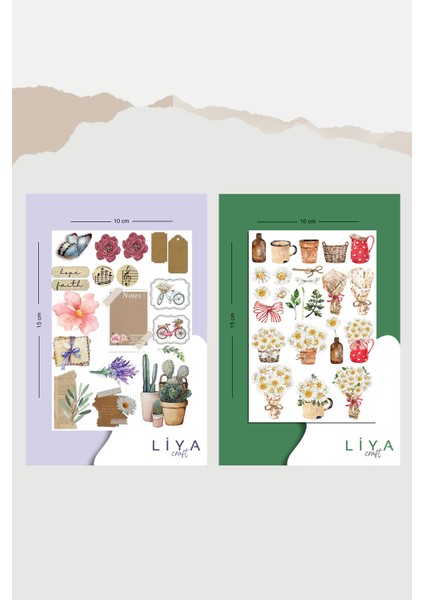 10 Sayfa Çiçek ve Vintage Sticker Set-Planner Ajanda Bullet Journal Için Uygun Set