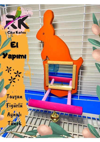 Tavşan Figürlü Aynalı Çanlı Kuş Tüneği