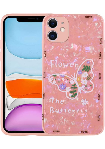 Apple iPhone 12 - Uyumlu Desenli Sert Silikon Mumila Kapak-Pink Flower