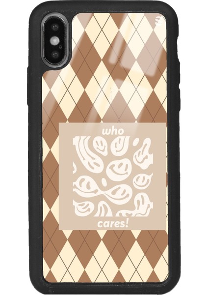 Apple iPhone Xs Max Ekose Smile Tasarımlı Glossy Telefon Kılıfı