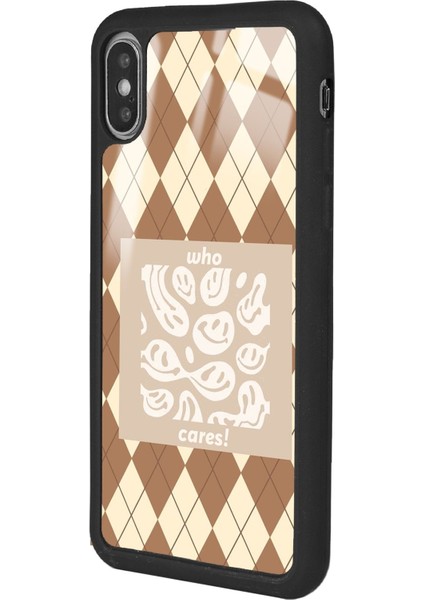 Apple iPhone Xs Max Ekose Smile Tasarımlı Glossy Telefon Kılıfı