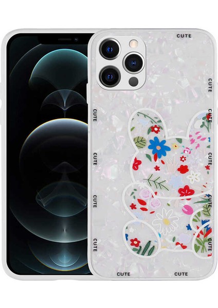 Apple iPhone 12 Pro Max - Uyumlu Desenli Sert Silikon Mumila Kapak-White Rabbit