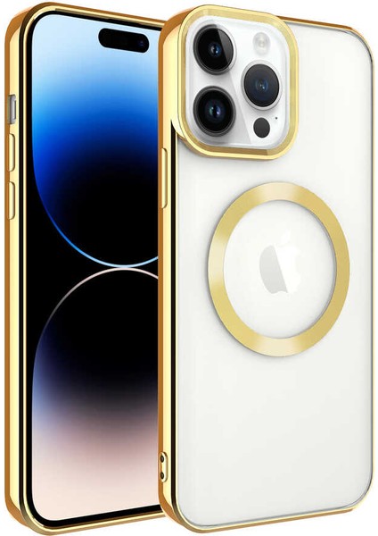 Apple iPhone 14 Pro Max - Uyumlu Magsafe Wireless Şarj Özellikli Setro Silikon-Gold