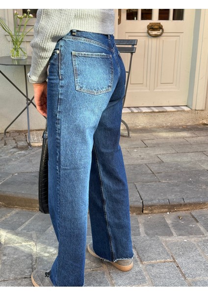 Koyu Mavi Boru Paça Kot Pantolon