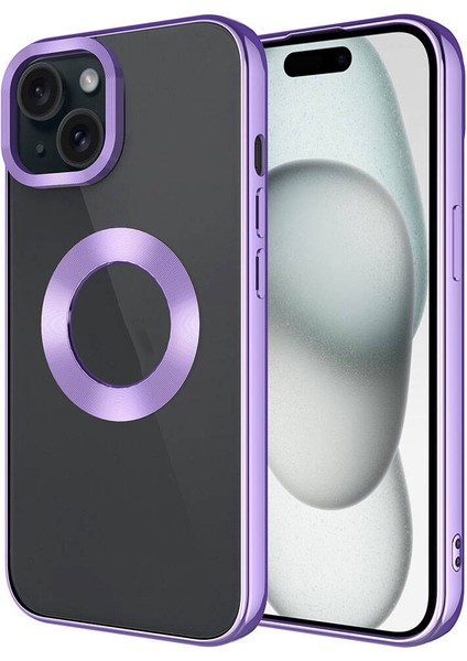 Apple iPhone 15 - Uyumlu Tek Kamera Çerçeveli Logo Gösteren Omega Kapak-Lila