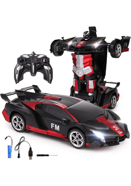Uzaktan Kumanda Araba Robot Dönüşümü 2.4ghz 1:18 Şarj Edilebilir Rc Araba Oyuncakları Çocuklar Için Tek Düğme Deformasyon 360 Derece Dönen Sürüklenen Erkekler ve Kızlar Için Noel (Yurt Dışından)