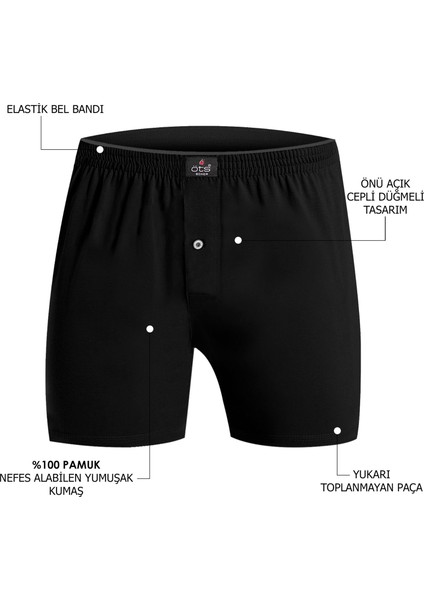 Erkek %100 Pamuklu Boxer 5'li Set Düğmeli, Rahat Kalıp, Yüksek Kaliteli, Premium Özel Siyah Kutusunda, İç Giyim, Çamaşır