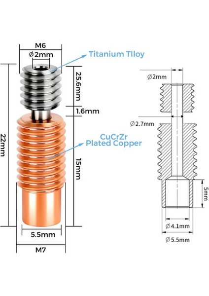 egc Teknoloji E3D V6 Uyumlu Titanyum Alaşımlı Barel - M7X22MM