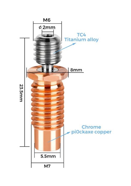 E3D V6 Uyumlu Titanyum Alaşımlı Barel - M7X23MM