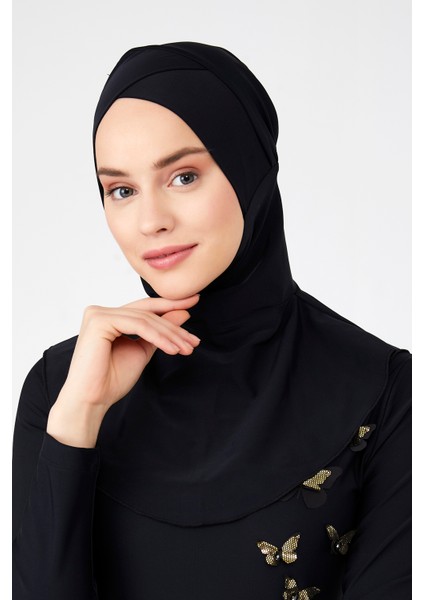 Çapraz Eşarp Yüzücü Bone R026 Siyah