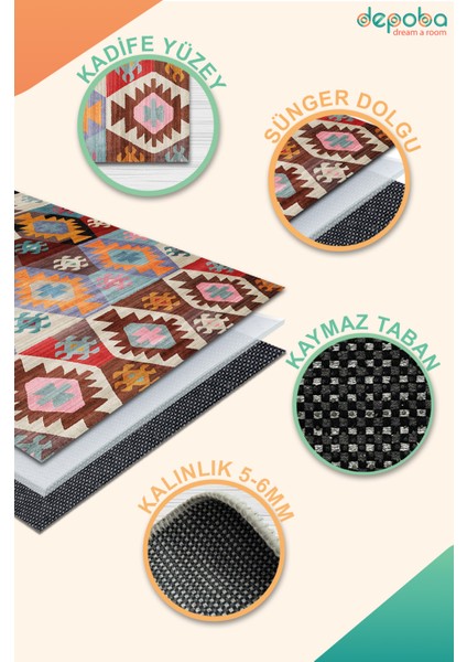 Afes Kadife Yıkanabilir Kaymaz Pamuk Tabanlı Kilim Salon Halısı indirimleri