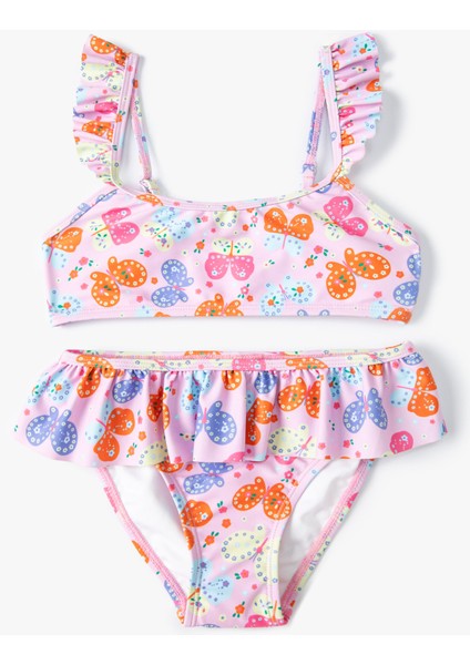 Kelebekli Bikini Seti 2 Parça Fırfırlı Çapraz Askılı