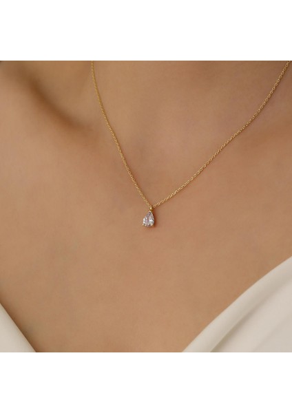 925 Ayar Gümüş Damla Taşlı Kolye