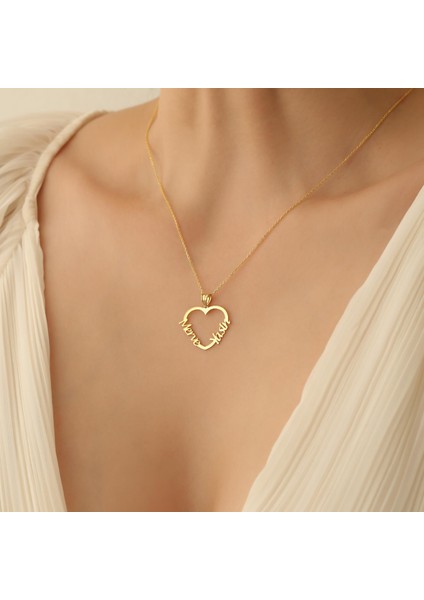 14 Ayar Mikron Altın Kaplama İsim Yazılı Kalp Figürlü Gümüş Kolye - CN00235