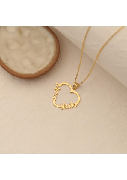14 Ayar Mikron Altın Kaplama İsim Yazılı Kalp Figürlü Gümüş Kolye - CN00235 fiyatları