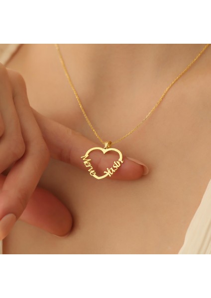 14 Ayar Mikron Altın Kaplama İsim Yazılı Kalp Figürlü Gümüş Kolye - CN00235 modelleri