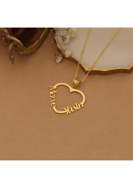 14 Ayar Mikron Altın Kaplama İsim Yazılı Kalp Figürlü Gümüş Kolye - CN00235 fırsatları