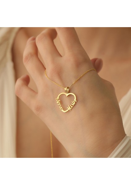14 Ayar Mikron Altın Kaplama İsim Yazılı Kalp Figürlü Gümüş Kolye - CN00235 indirimleri