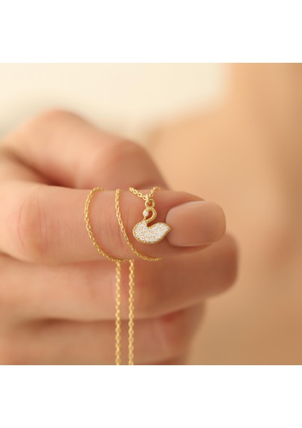 925 Ayar Gümüş Taşlı Minimal Kuğu Kolye fiyatları