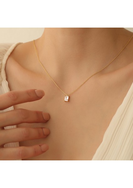 925 Ayar Gümüş Kristal Taşlı Baget Kolye - 8.50MM