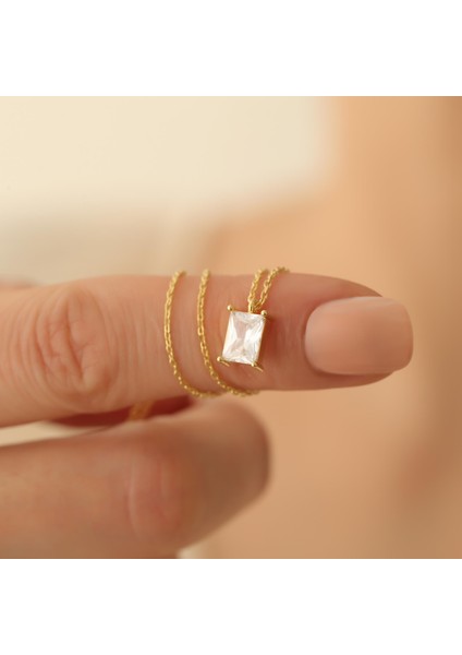 925 Ayar Gümüş Kristal Taşlı Baget Kolye - 8.50MM modelleri