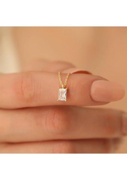 925 Ayar Gümüş Kristal Taşlı Baget Kolye - 7mm modelleri