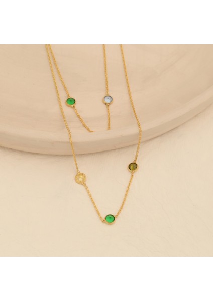925 Ayar Gümüş Çift Zincir Tiffany Taşlı Kolye fiyatları