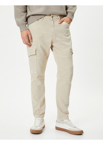 Yıkamalı Pantolon Kargo Cepli Dikiş Detaylı Slim Fit Düğmeli modelleri