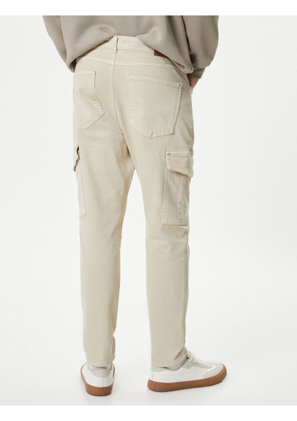 Yıkamalı Pantolon Kargo Cepli Dikiş Detaylı Slim Fit Düğmeli fırsatları