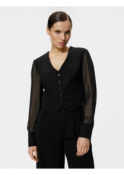 Blazer Yelek Şifon Kollu Düğmeli Fleto Cepli V Yaka modelleri