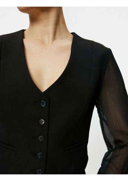 Blazer Yelek Şifon Kollu Düğmeli Fleto Cepli V Yaka indirimleri