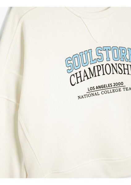 Kolej Sweatshirt Bisiklet Yaka Baskılı Standart Kesim