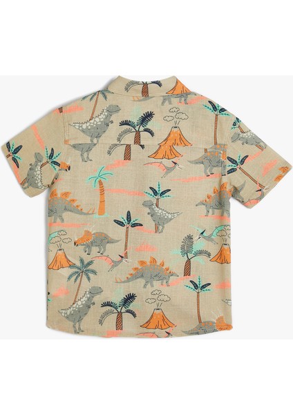 Gömlek Kısa Kollu Dinozor Desenli Cepli Pamuklu fiyatları