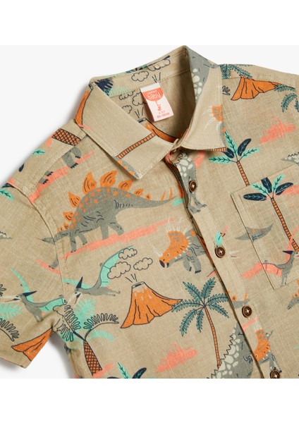 Gömlek Kısa Kollu Dinozor Desenli Cepli Pamuklu modelleri