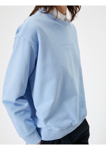Oversize Sweatshirt Bisiklet Yaka Baskı Detaylı