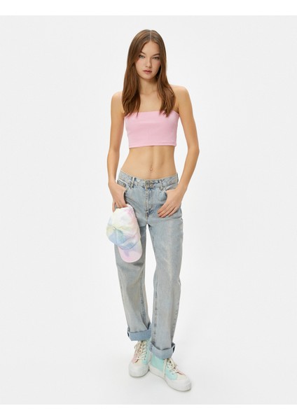 Basic Crop Atlet Ince Askılı Ribanalı Pamuklu Slim Fit