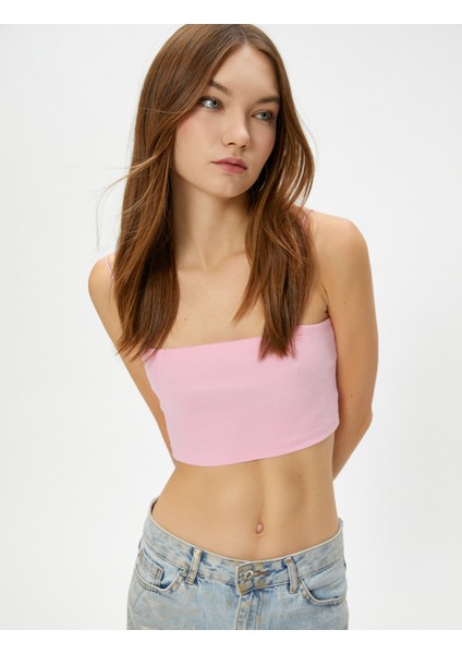 Basic Crop Atlet Ince Askılı Ribanalı Pamuklu Slim Fit