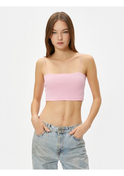 Basic Crop Atlet Ince Askılı Ribanalı Pamuklu Slim Fit