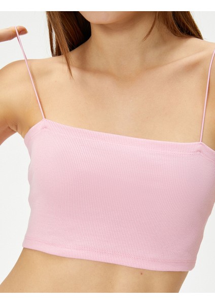 Basic Crop Atlet Ince Askılı Ribanalı Pamuklu Slim Fit
