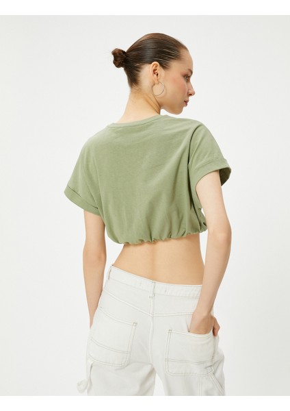 Crop Tişört Etek Ucu Lastikli Kısa Kollu Bisiklet Yaka Pamuklu fırsatları
