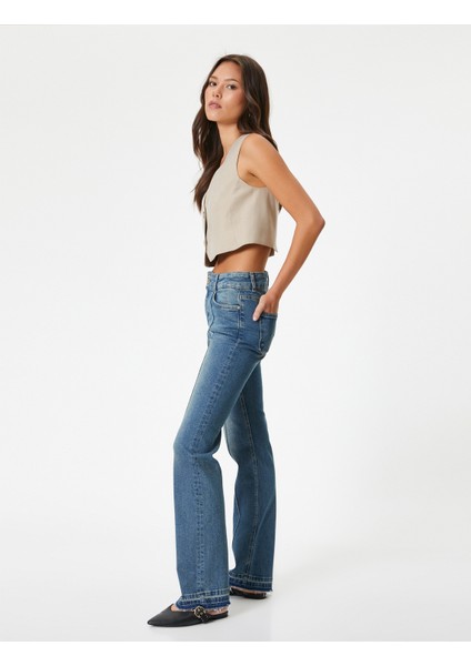Nervürlü Ispanyol Paça Kot Pantolon Dar Kesim Cepli - Victoria Slim Flare Jeans