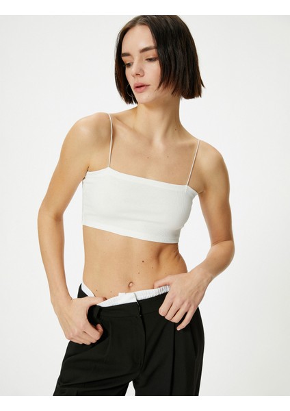 Basic Crop Atlet Ince Askılı Ribanalı Pamuklu Slim Fit