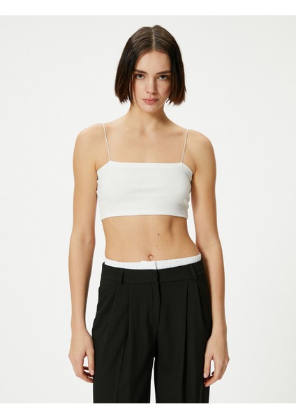 Basic Crop Atlet Ince Askılı Ribanalı Pamuklu Slim Fit