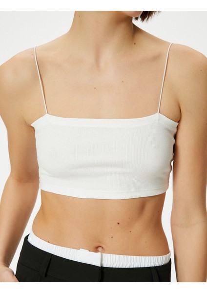 Basic Crop Atlet Ince Askılı Ribanalı Pamuklu Slim Fit