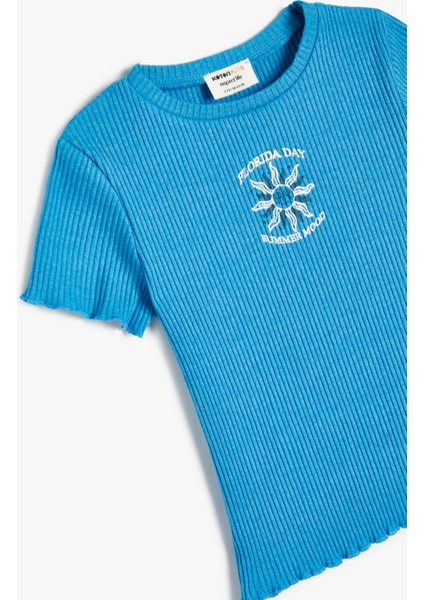 Tişört Baskı Detaylı Ribanalı Kısa Kollu Bisiklet Yaka modelleri